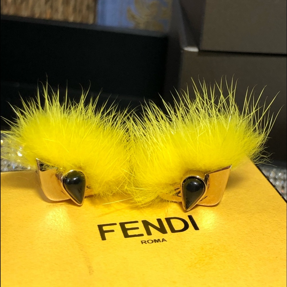 Fendi monster eyes enamel feather rings SZ-7